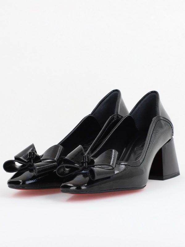 Pantofi Damă cu Toc din Piele Ecologică cu fundiță Negru Lac (BS5002D2410974) 119