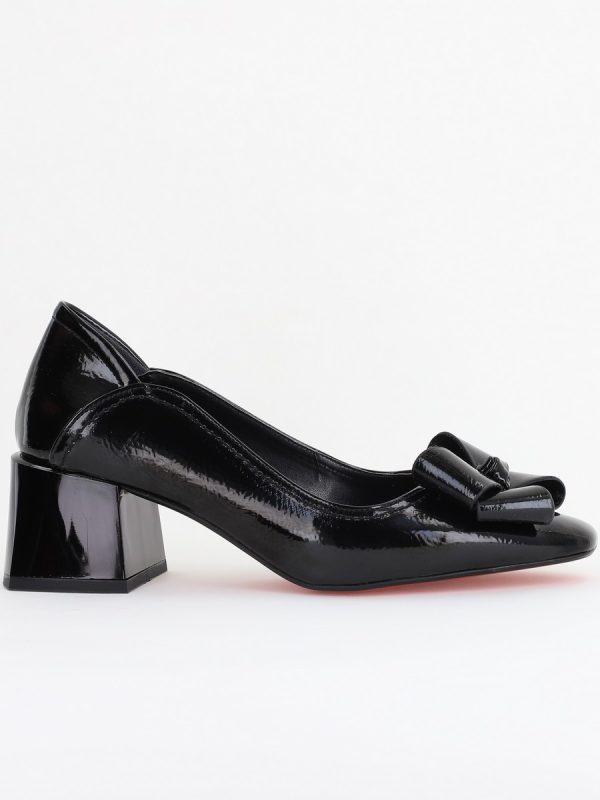 Pantofi Damă cu Toc din Piele Ecologică cu fundiță Negru Lac (BS5002D2410974) 120