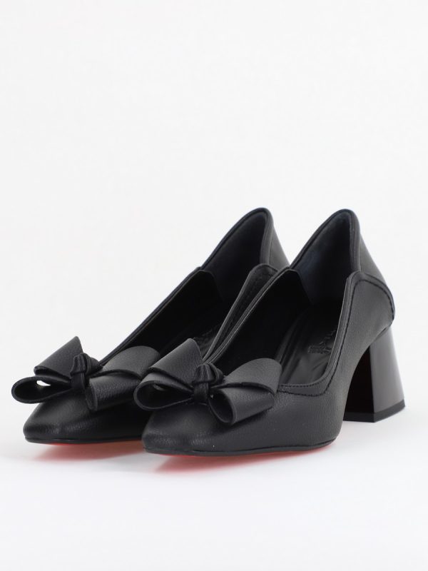Pantofi Damă cu Toc din Piele Ecologică cu fundiță Negru mat (BS5002D2410973) 119