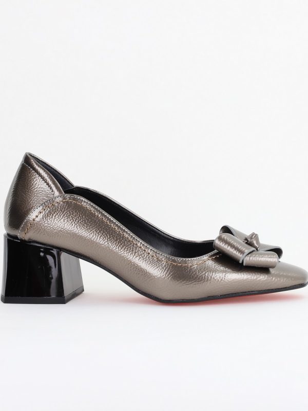 Pantofi Damă cu Toc din Piele Ecologică cu fundiță  Platina lac (BS5002D2410972) 120