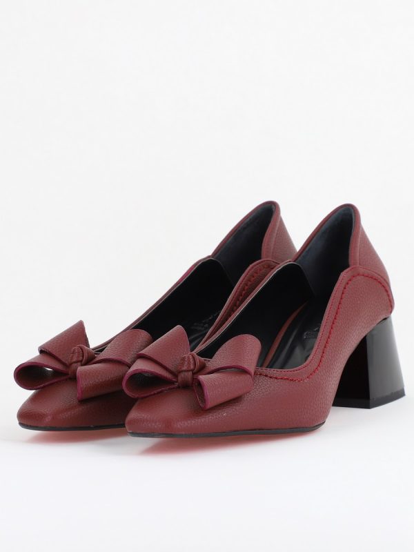 Pantofi Damă cu Toc din Piele Ecologică cu fundiță Bordo (BS5002D2410976) 119