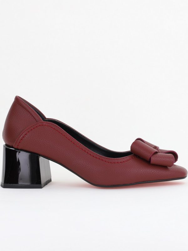 Pantofi Damă cu Toc din Piele Ecologică cu fundiță Bordo (BS5002D2410976) 120
