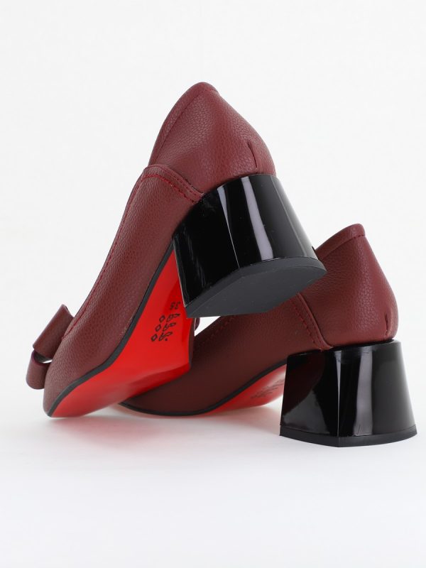 Pantofi Damă cu Toc din Piele Ecologică cu fundiță Bordo (BS5002D2410976) 122