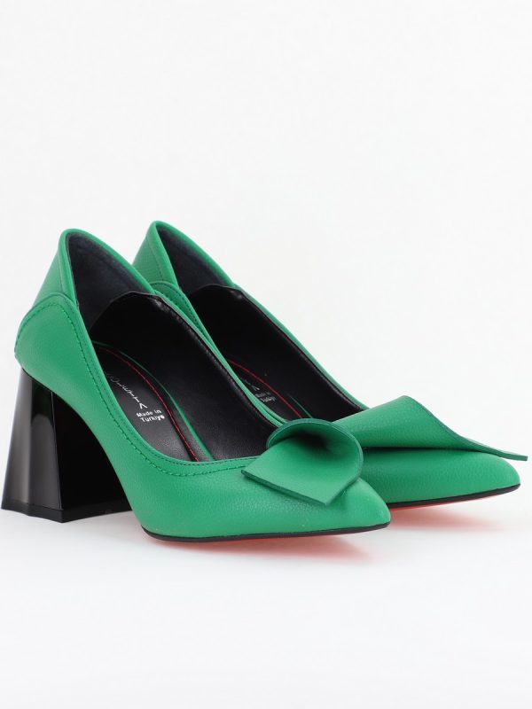 Pantofi Damă cu Toc din Piele Ecologică verde mat BS2007D2410920 119