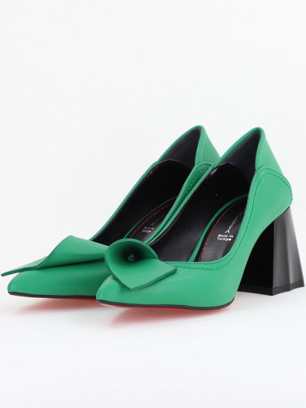 Pantofi Damă cu Toc din Piele Ecologică verde mat BS2007D2410920 120