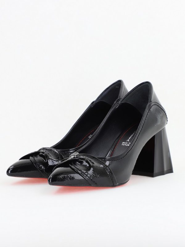 Pantofi Damă cu Toc din Piele Ecologică Negru lac(BS2006D2409882) 120