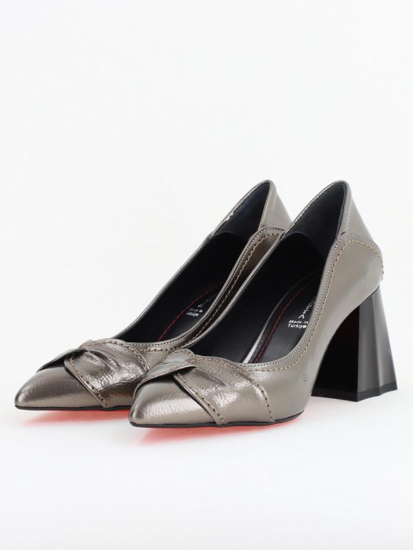 Pantofi Damă cu Toc din Piele Ecologică Platina(BS2006D2409887) 120