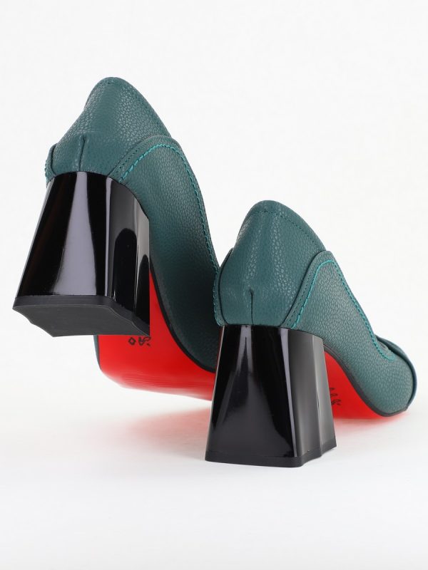 Pantofi Damă cu Toc din Piele Ecologică Verde petrol(BS2006D2409888) 123