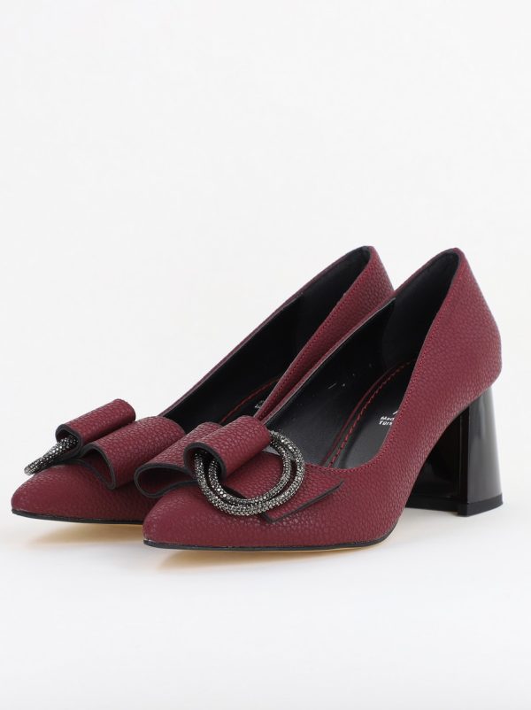 Pantofi Damă cu Toc Gros Piele Ecologică cu Pietricele Varf Ascutit culoare bordo mat - BS4021AY2409893 119