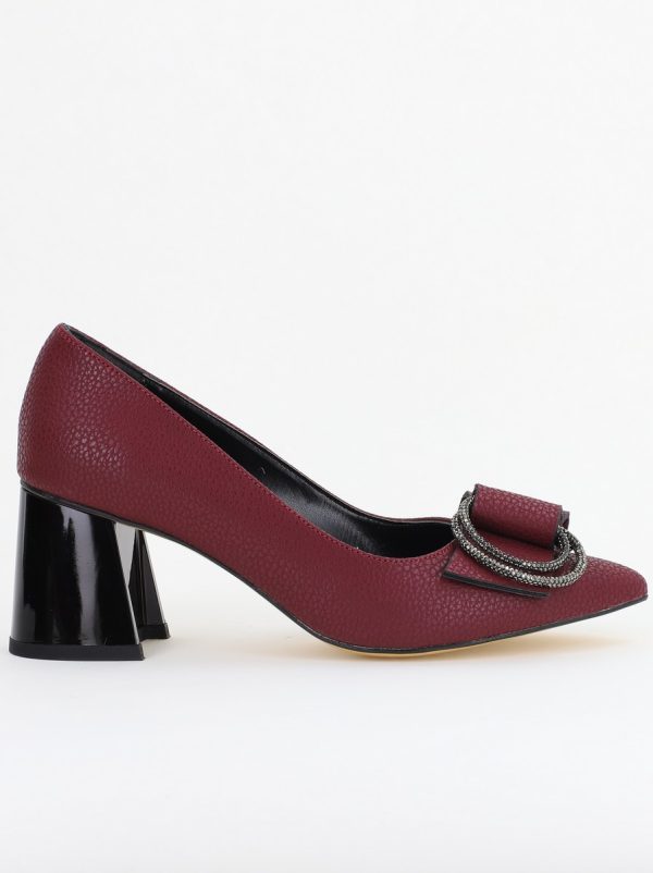 Pantofi Damă cu Toc Gros Piele Ecologică cu Pietricele Varf Ascutit culoare bordo mat - BS4021AY2409893 120