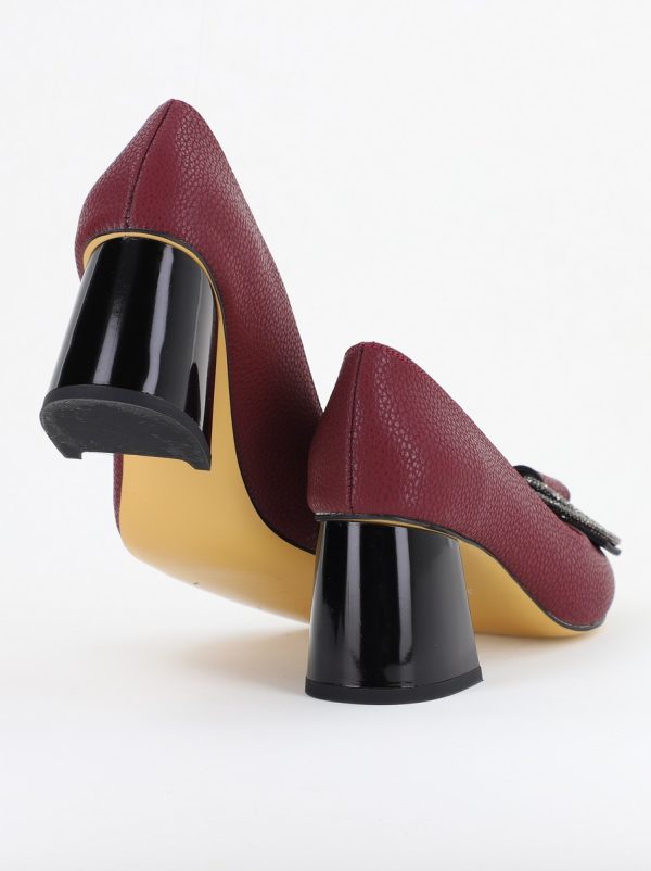 Pantofi Damă cu Toc Gros Piele Ecologică cu Pietricele Varf Ascutit culoare bordo mat - BS4021AY2409893 122