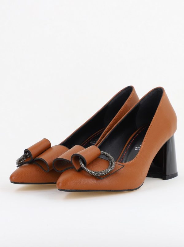 Pantofi Damă cu Toc Gros Piele Ecologică cu Pietricele Varf Ascutit culoare maro - BS4021AY2409889 119