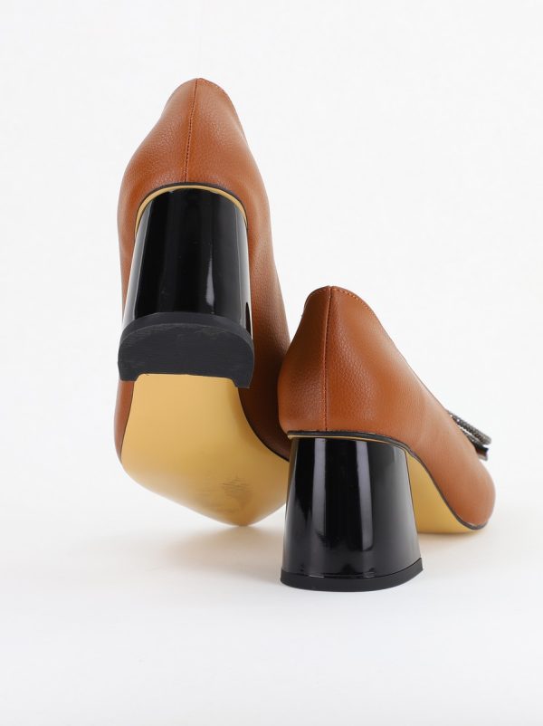 Pantofi Damă cu Toc Gros Piele Ecologică cu Pietricele Varf Ascutit culoare maro - BS4021AY2409889 122