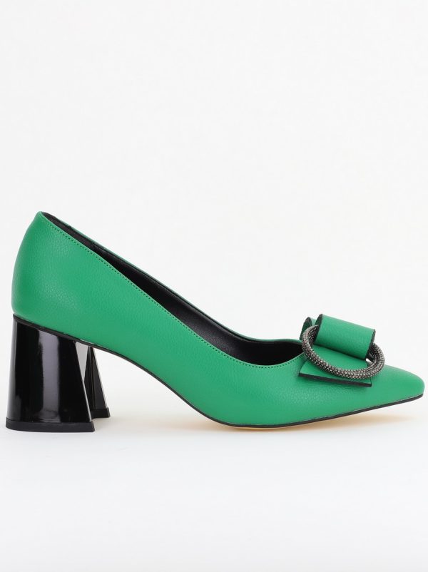 Pantofi Damă cu Toc Gros Piele Ecologică cu Pietricele Varf Ascutit culoare verde mat - BS4021AY2409891 120