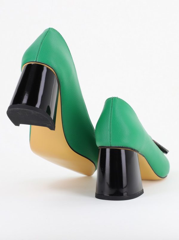 Pantofi Damă cu Toc Gros Piele Ecologică cu Pietricele Varf Ascutit culoare verde mat - BS4021AY2409891 122