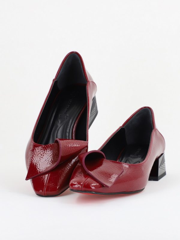 Pantofi Damă cu Toc Jos din Piele Ecologică Bordo lac (BS503D2410002) 119