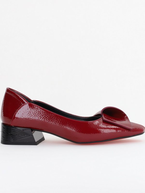 Pantofi Damă cu Toc Jos din Piele Ecologică Bordo lac (BS503D2410002) 120