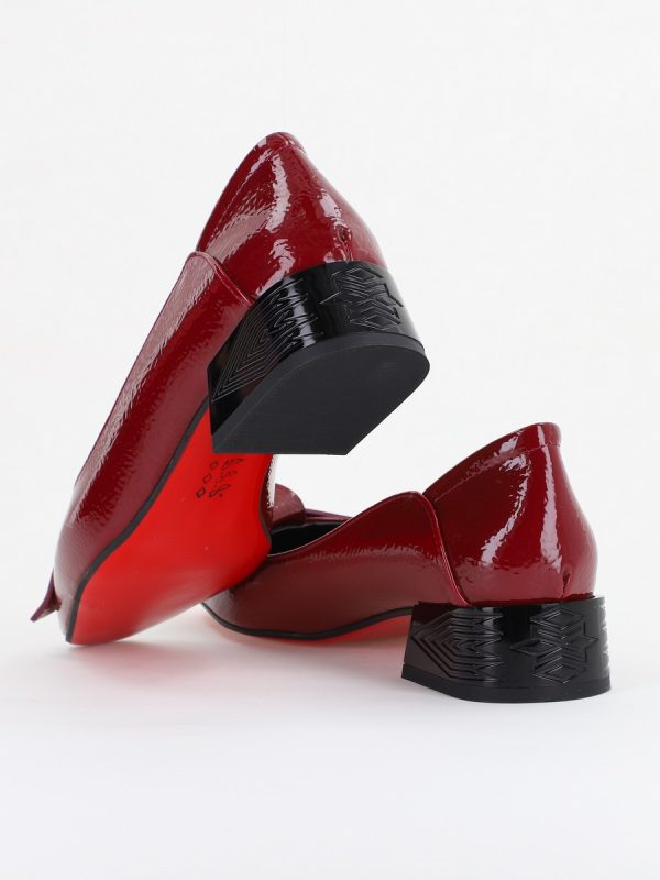Pantofi Damă cu Toc Jos din Piele Ecologică Bordo lac (BS503D2410002) 122