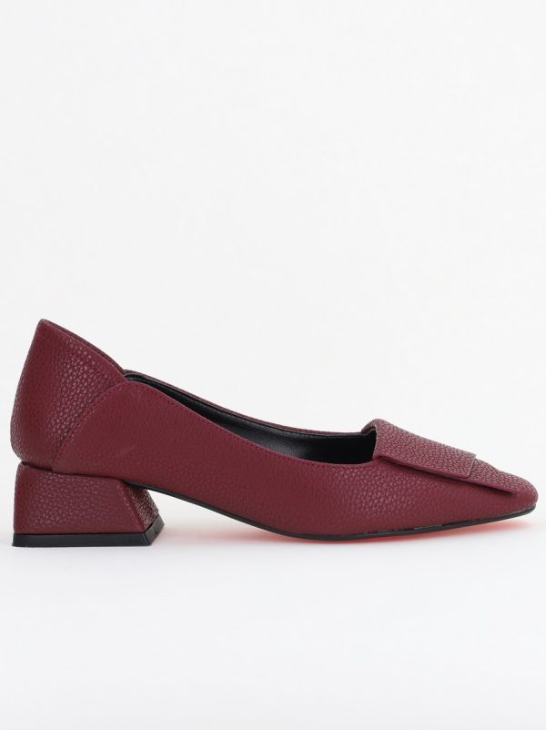 Pantofi Damă cu Toc Jos din Piele Ecologică Bordo mat (BS500D2409809) 120