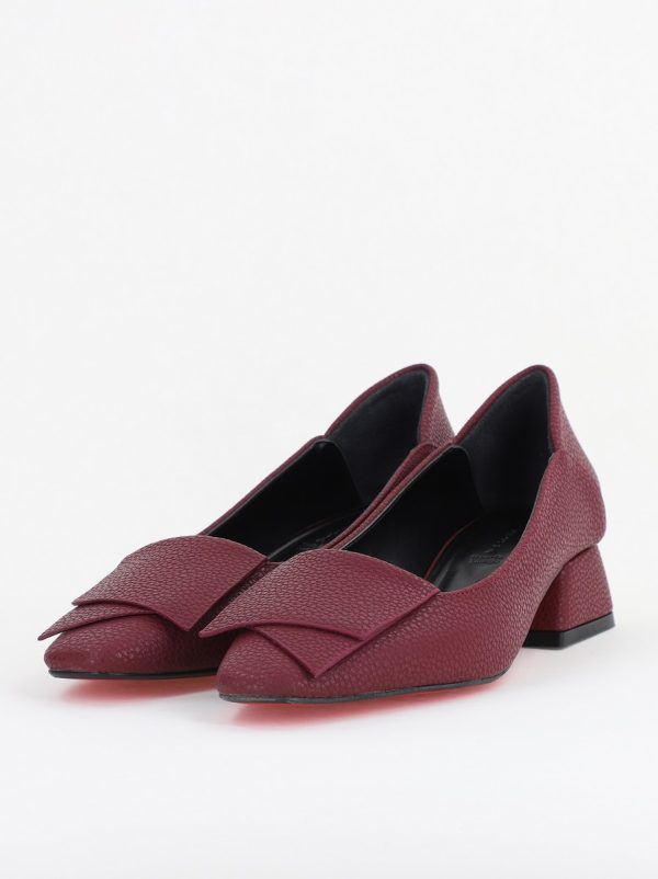 Pantofi Damă cu Toc Jos din Piele Ecologică Bordo mat (BS500D2409809) 119
