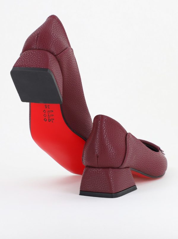 Pantofi Damă cu Toc Jos din Piele Ecologică Bordo mat (BS500D2409809) 122