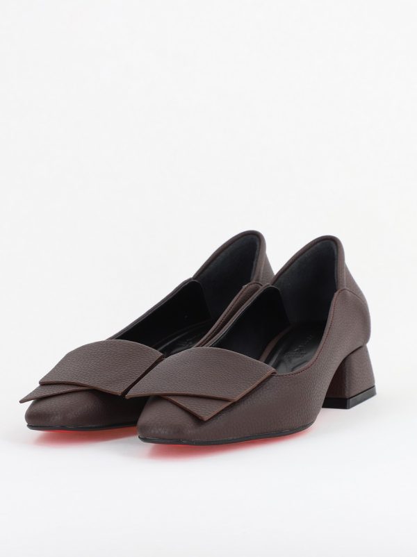 Pantofi Damă cu Toc Jos din Piele Ecologică Cafeniu mat (BS500D2409808) 119