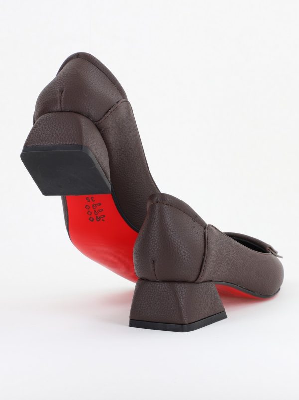 Pantofi Damă cu Toc Jos din Piele Ecologică Cafeniu mat (BS500D2409808) 122