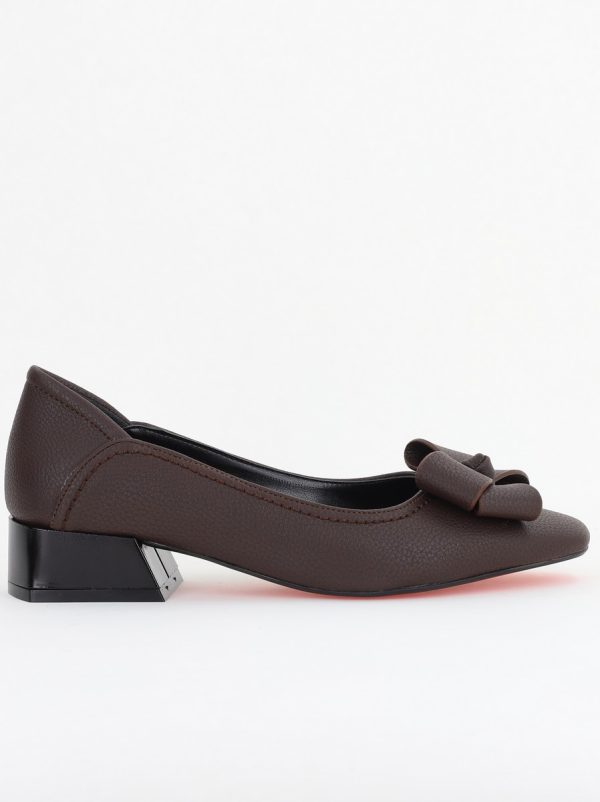 Pantofi Damă cu Toc Jos din Piele Ecologică cu fundiță  cafeniu mat (BS502D2409816) 120