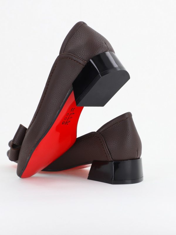 Pantofi Damă cu Toc Jos din Piele Ecologică cu fundiță  cafeniu mat (BS502D2409816) 122
