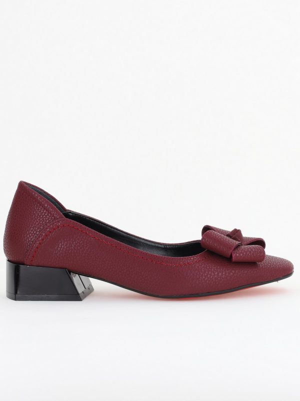 Pantofi Damă cu Toc Jos din Piele Ecologică cu fundiță bordo mat (BS502D2409879) 120