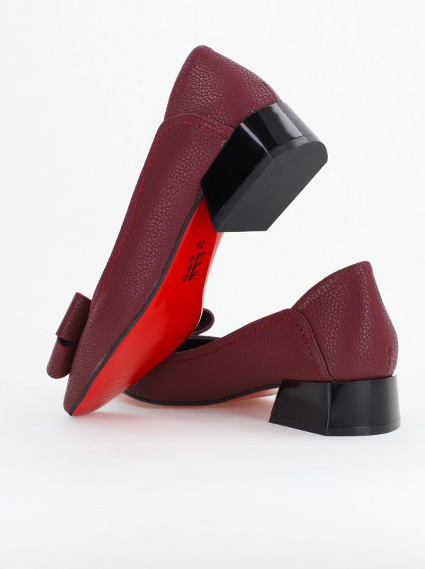 Pantofi Damă cu Toc Jos din Piele Ecologică cu fundiță bordo mat (BS502D2409879) 122