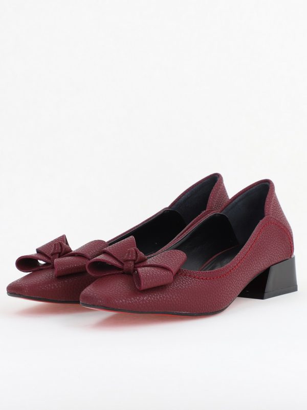 Pantofi Damă cu Toc Jos din Piele Ecologică cu fundiță bordo mat (BS502D2409879) 119