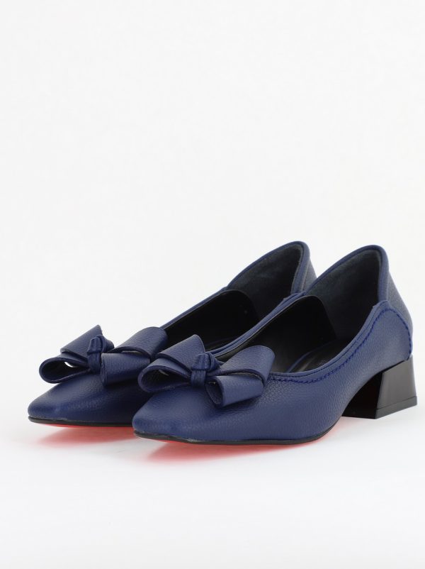 Pantofi Damă cu Toc Jos din Piele Ecologică cu fundiță bleumarin mat (BS502D2409880) 119