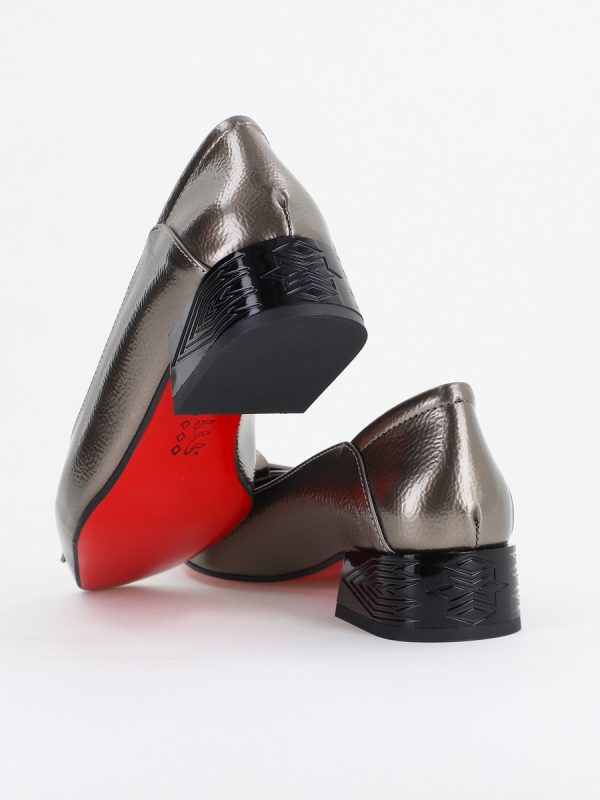 Pantofi Damă cu Toc Jos din Piele Ecologică Platina lac (BS503D2410004) 122