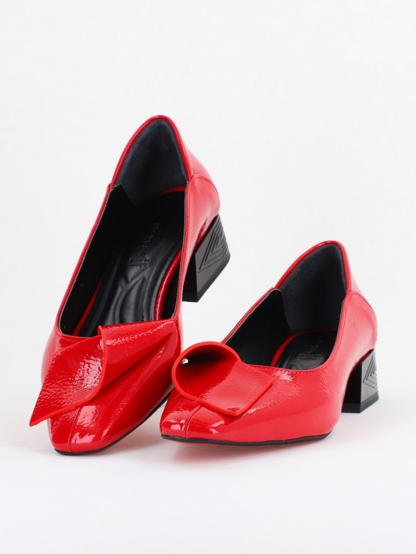 Pantofi Damă cu Toc Jos din Piele Ecologică Roșu lac (BS503D2410003) 119