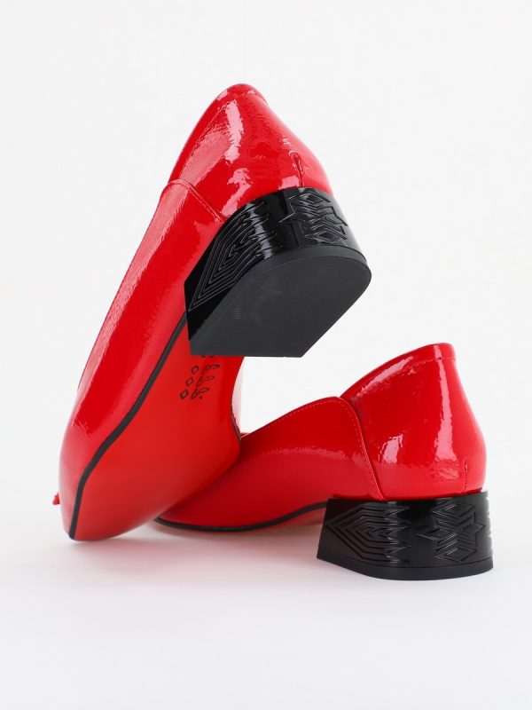 Pantofi Damă cu Toc Jos din Piele Ecologică Roșu lac (BS503D2410003) 122