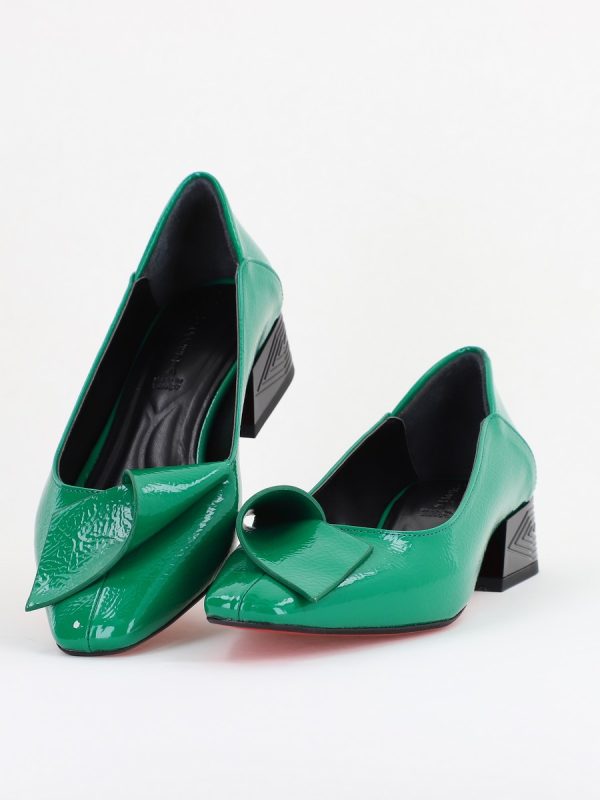 Pantofi Damă cu Toc Jos din Piele Ecologică Verde lac (BS503D2410006) 120