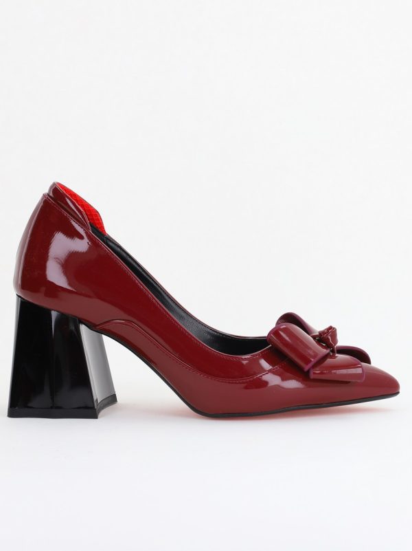 Pantofi Damă Eleganți cu Toc din Piele Ecologică cu Fundiță Bordo Lac (BS7332AY2410098) 120
