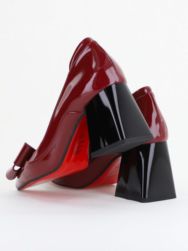 Pantofi Damă Eleganți cu Toc din Piele Ecologică cu Fundiță Bordo Lac (BS7332AY2410098) 122