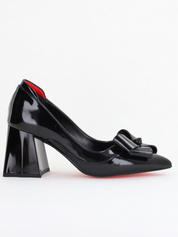 Pantofi Damă Eleganți cu Toc din Piele Ecologică cu Fundiță Negru Lac (BS7332AY2410103) 120
