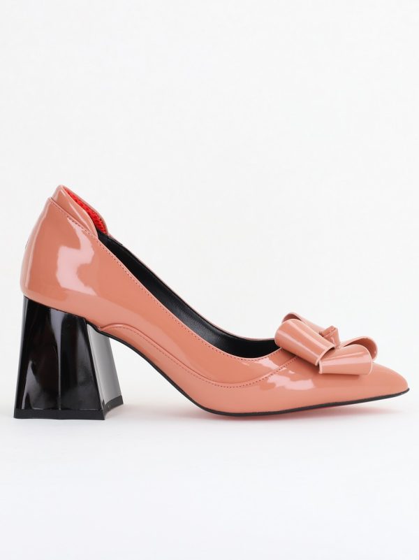 Pantofi Damă Eleganți cu Toc din Piele Ecologică cu Fundiță Roz Lac (BS7332AY2410100) 120