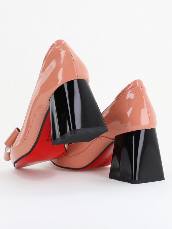 Pantofi Damă Eleganți cu Toc din Piele Ecologică cu Fundiță Roz Lac (BS7332AY2410100) 122