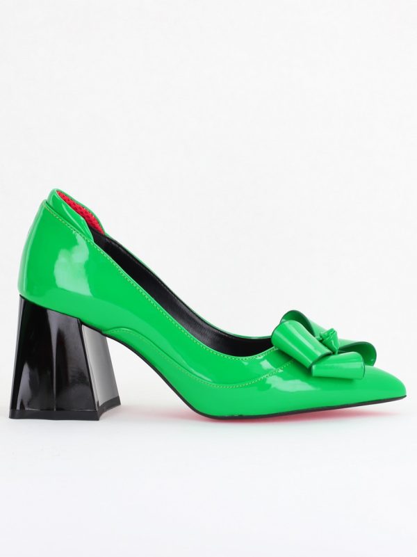 Pantofi Damă Eleganți cu Toc din Piele Ecologică cu Fundiță Verde Lac (BS7332AY2410101) 120