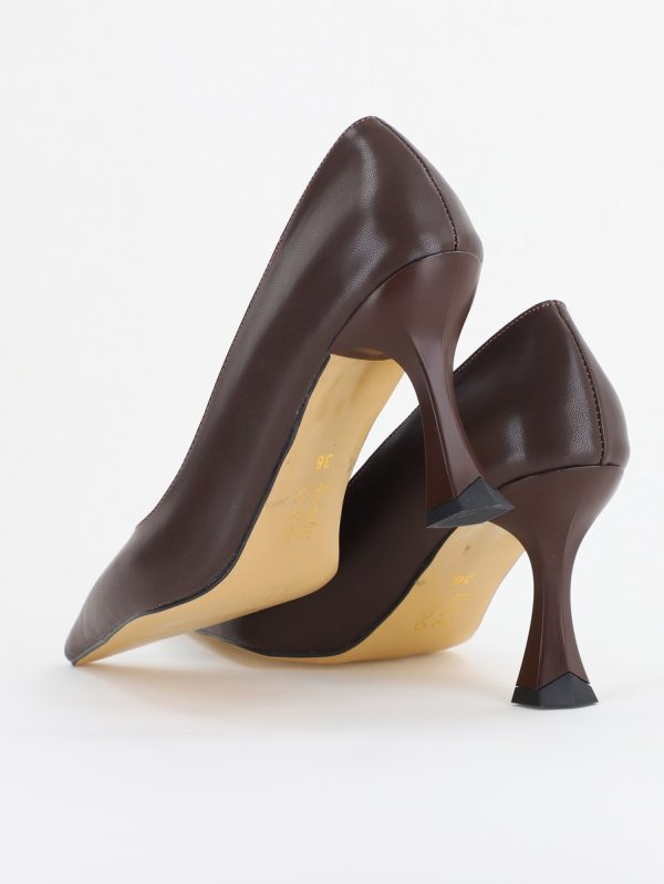 Pantofi Damă Stiletto Cafeniu Mat din Piele Ecologica (BS0203AY2410053) 122