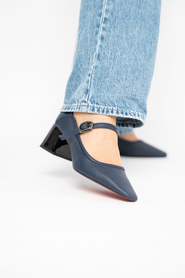 Pantofi Casual Damă cu Toc Jos din Piele Ecologică culoare Bleumarin mat BS806D2410097 119