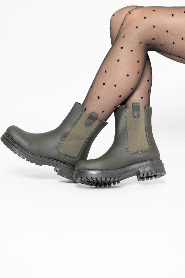 Ghete damă din piele ecologică cu elastic- culoare kaki mat BS8012BT2409835 123
