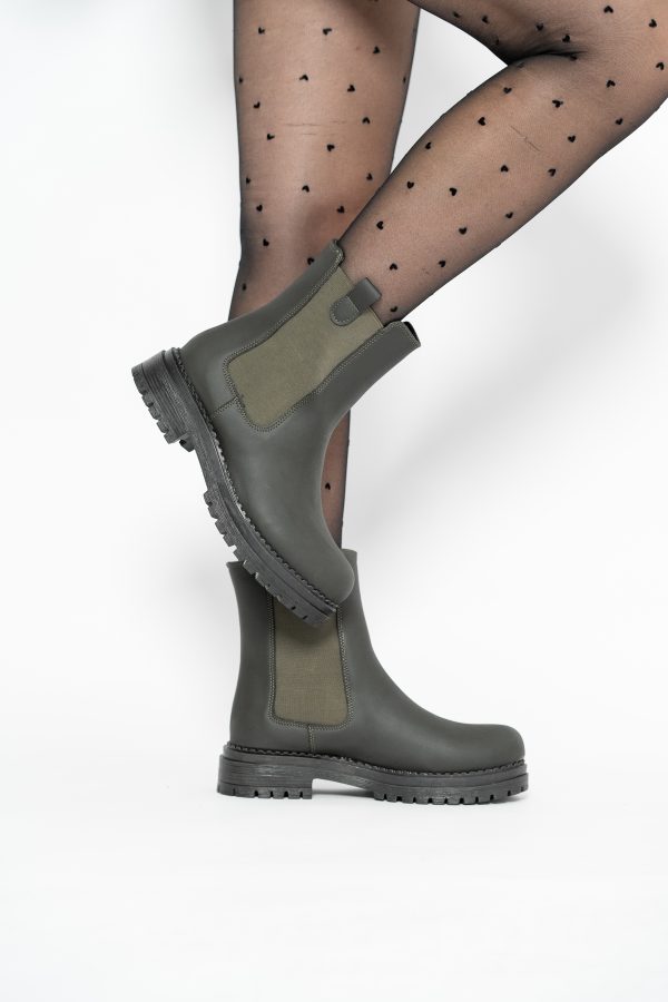 Ghete damă din piele ecologică cu elastic- culoare kaki mat BS8012BT2409835 121