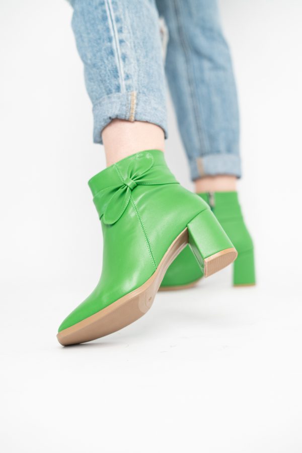 Botine elegante de damă cu toc din piele ecologică cu fundiță Verde BS1092BT2411155 121