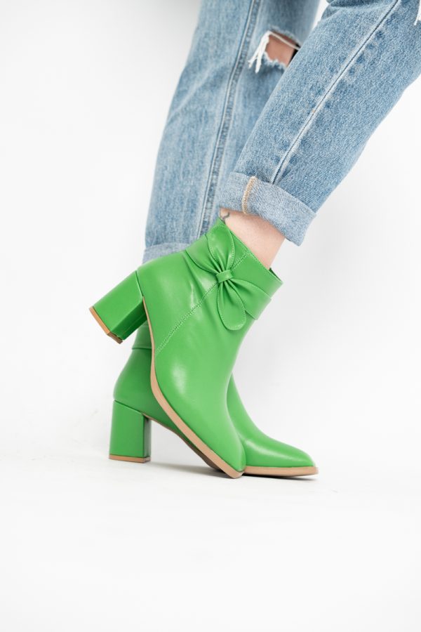 Botine elegante de damă cu toc din piele ecologică cu fundiță Verde BS1092BT2411155 119