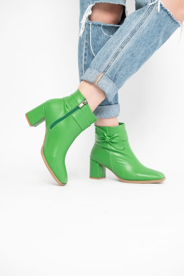 Botine elegante de damă cu toc din piele ecologică cu fundiță Verde BS1092BT2411155 125